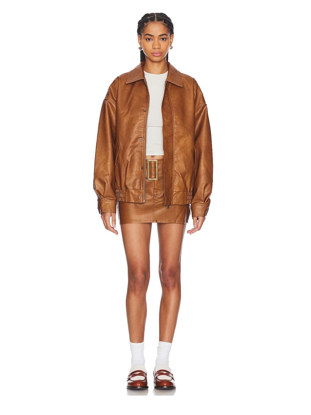 Revolve Lioness Uma Leather Mini Skirt in Tan